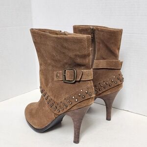 A.N.A. Suede Leather Booties 9.5M‎ Brown Suede Leather 4" Heels #023-7109 READ